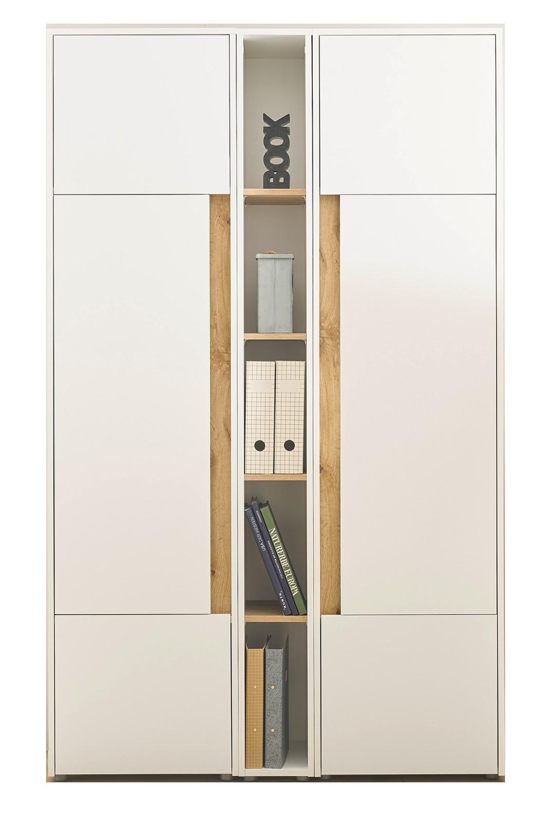 AKTENSCHRANK Set 3-teilig weiß matt, Eiche Wotan 120 x 200 cm, Schrank-Regal-Kombination mit 15 Fächern - Eichefarben/Eiche Wotan, Holzwerkstoff/Kunststoff (120/200/40cm) - Furn.Design