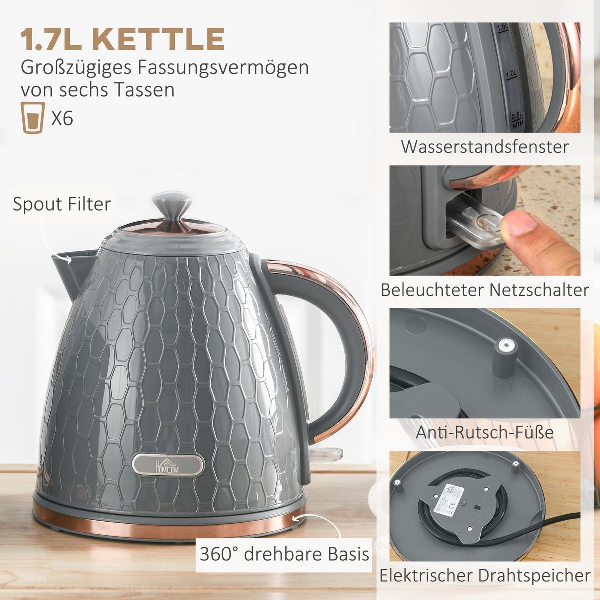 KOCHER-TOASTER-SET 2er Set Kunststoff Stahl Grau - Grau, Kunststoff (19.5/23.4/24.2cm) - HOMCOM