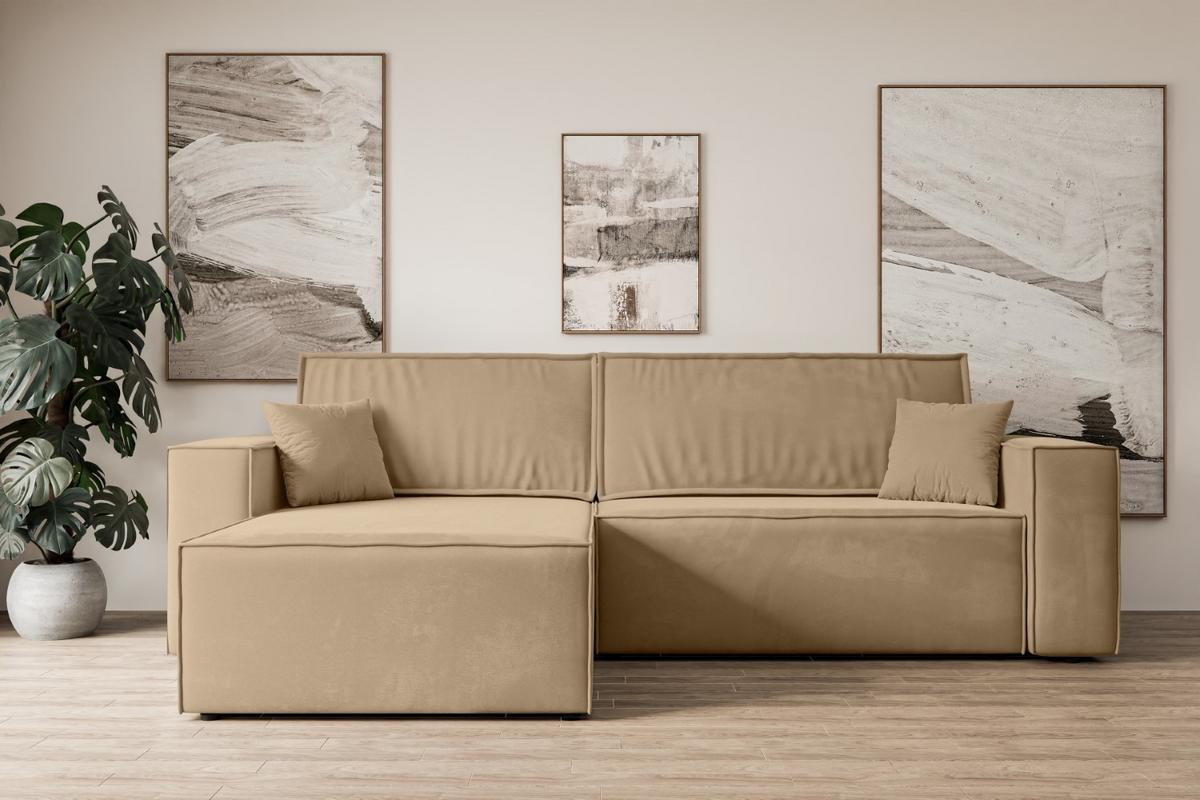 ECKSOFA mit Schlaffunktion und Bettkasten CELTIC-XL - 277x143x83 cm Beige Velours - Hellbraun/Beige, Holzwerkstoff/Kunststoff (277/143cm) - ALTDECOR