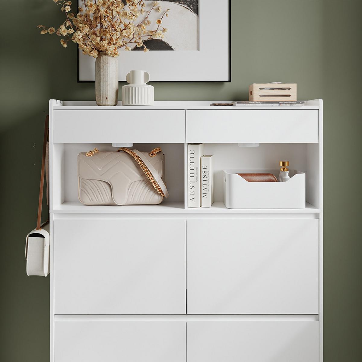 SCHUHSCHRANK mit Aufbewahrungsfächern FSR224-E-W - Ahornfarben, Holzwerkstoff/Fell (98/120/19cm) - SoBuy