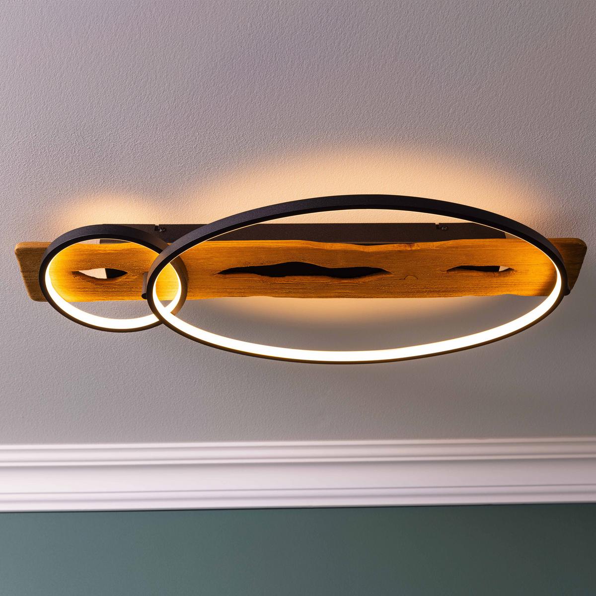 LED DECKENLEUCHTE Pirus Schwarz/Holz 30,5/70/8,5 cm - Multicolor, Holz (30.5/70/8.5cm) - Brilliant