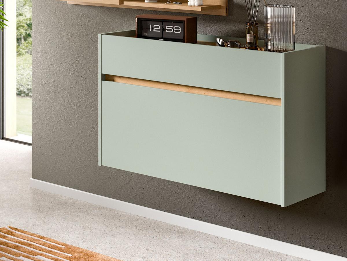 SCHUHKIPPER Salbei und Artisan Eiche, Schuhschrank hängend 110 x 61 cm, Borga - Salbeigrün/Eiche Artisan, Holzwerkstoff (110/61/32cm) - Inn.Furn