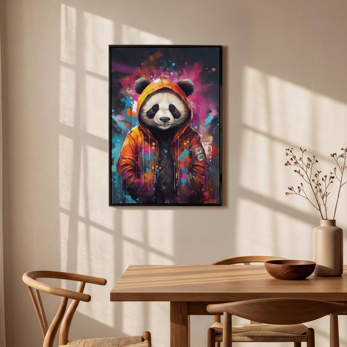 LEINWAND Bilder mit Rahmen - Panda - Jacke - Graffiti - Orange - 60x90 - Orange, Textil (60/90cm) - MuchoWow