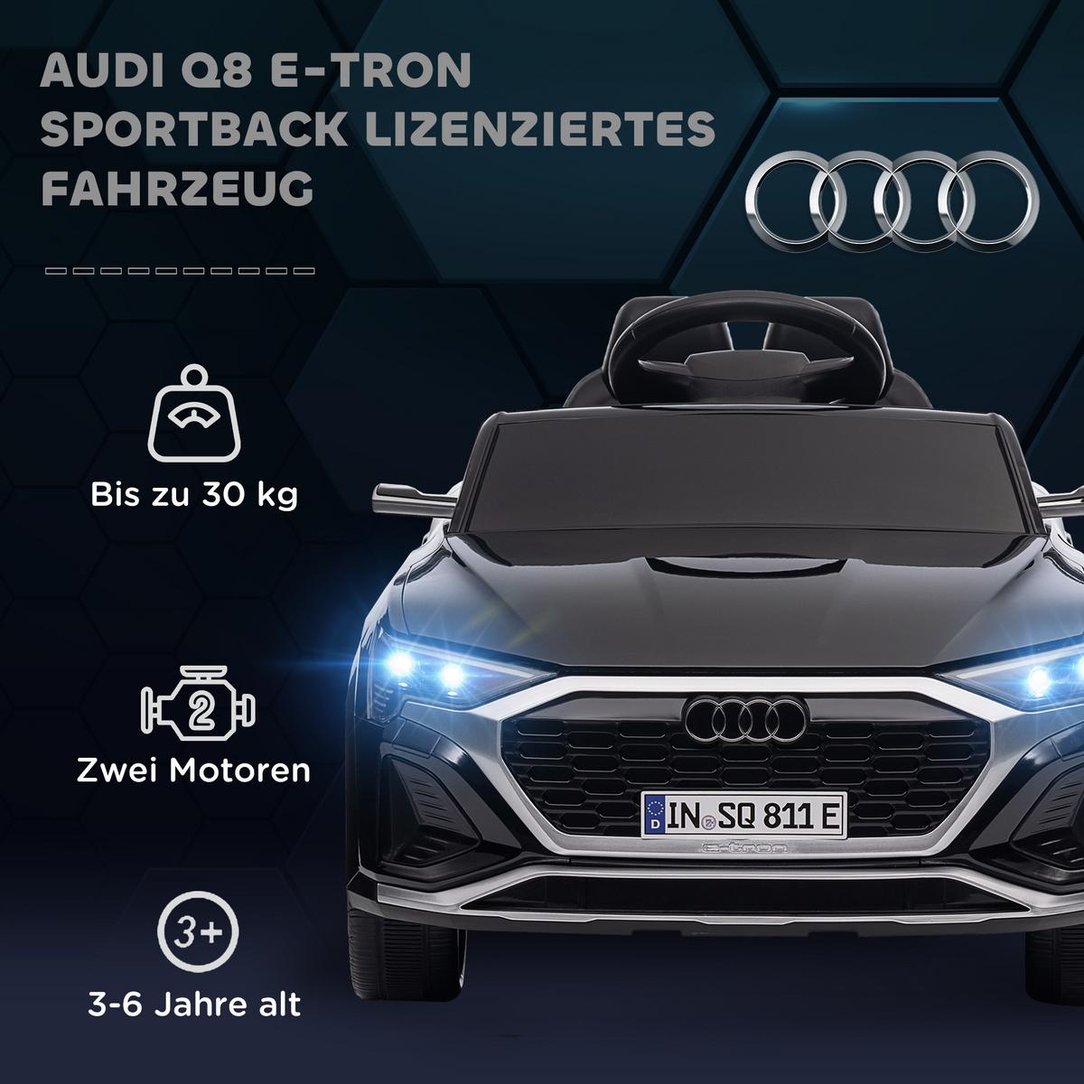 KINDER-ELEKTROAUTO mit Fernbedienung, MP3, Musik & Hupe - Schwarz, Kunststoff (98/49.5/43cm) - AIYAPLAY