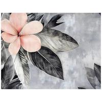FOTOTAPETE Blumen Beton Blätter Vintage Schlafzimmer 350x250 - Grau, Papier (350/250cm) - Wallarena