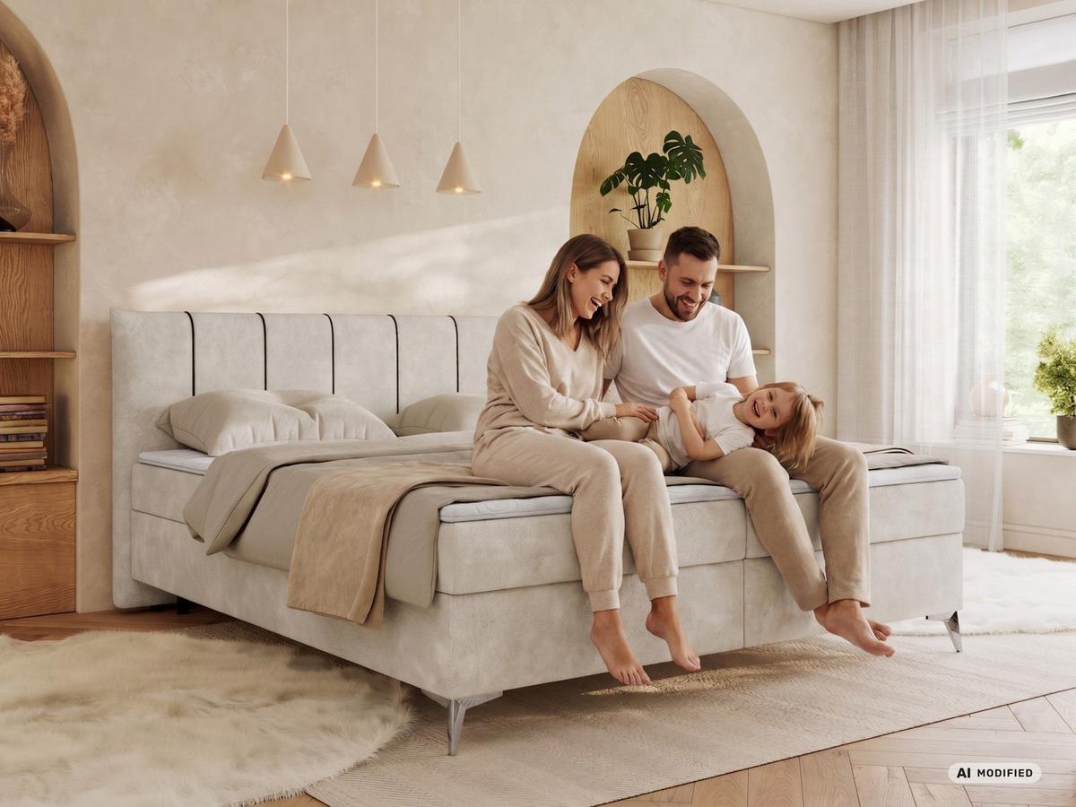 BOXBETT DRINEA 160/200 - Grau Stukture - Topper T25 - H3 - Silberfarben/Grau, Textil/Metall (160/200cm) - MKS