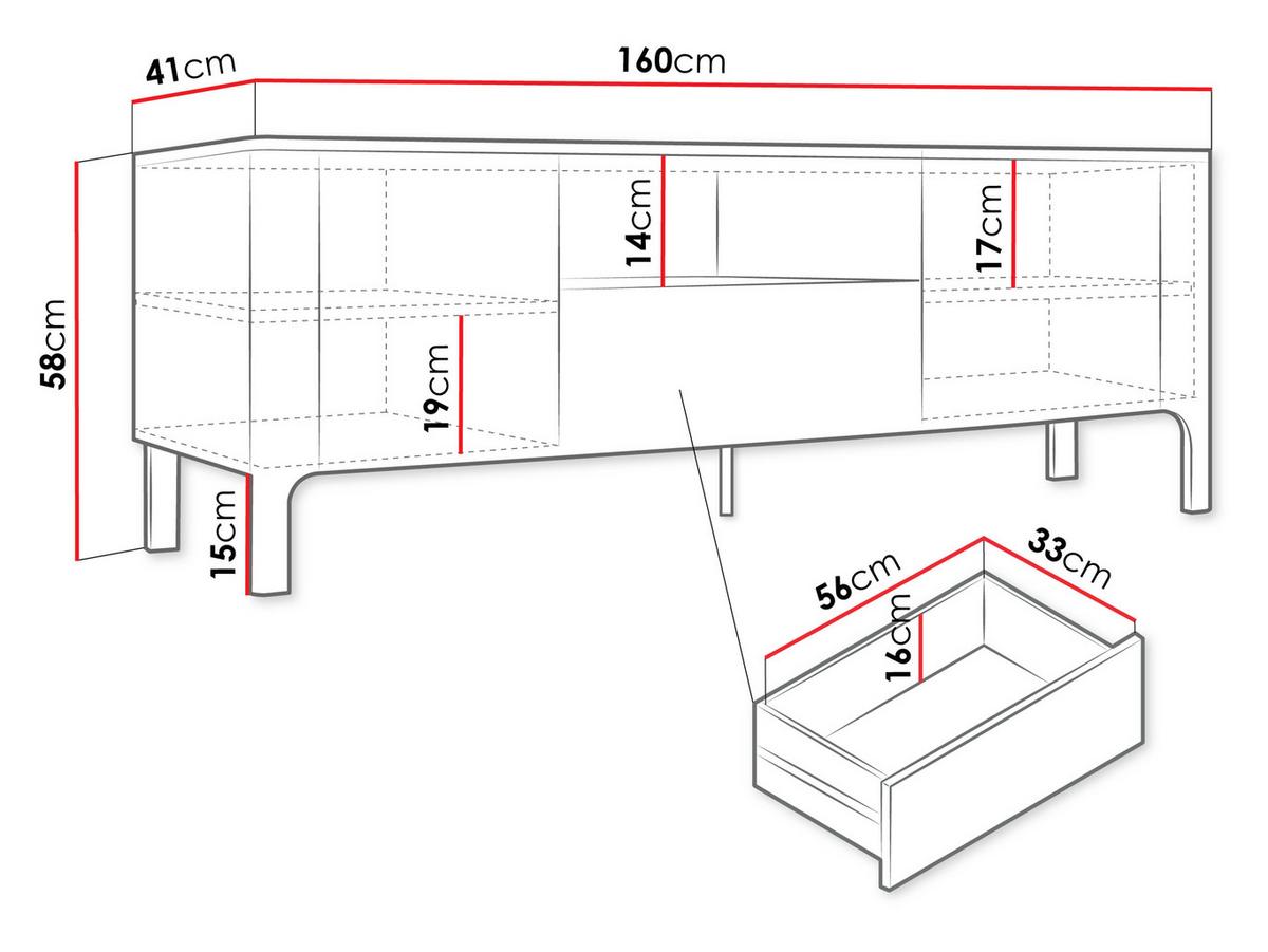 TV-LOWBOARD Malumi MM05 2D1SZ - Eichefarben/Goldfarben, Holzwerkstoff/Metall (160/58/41cm) - MIRJAN24