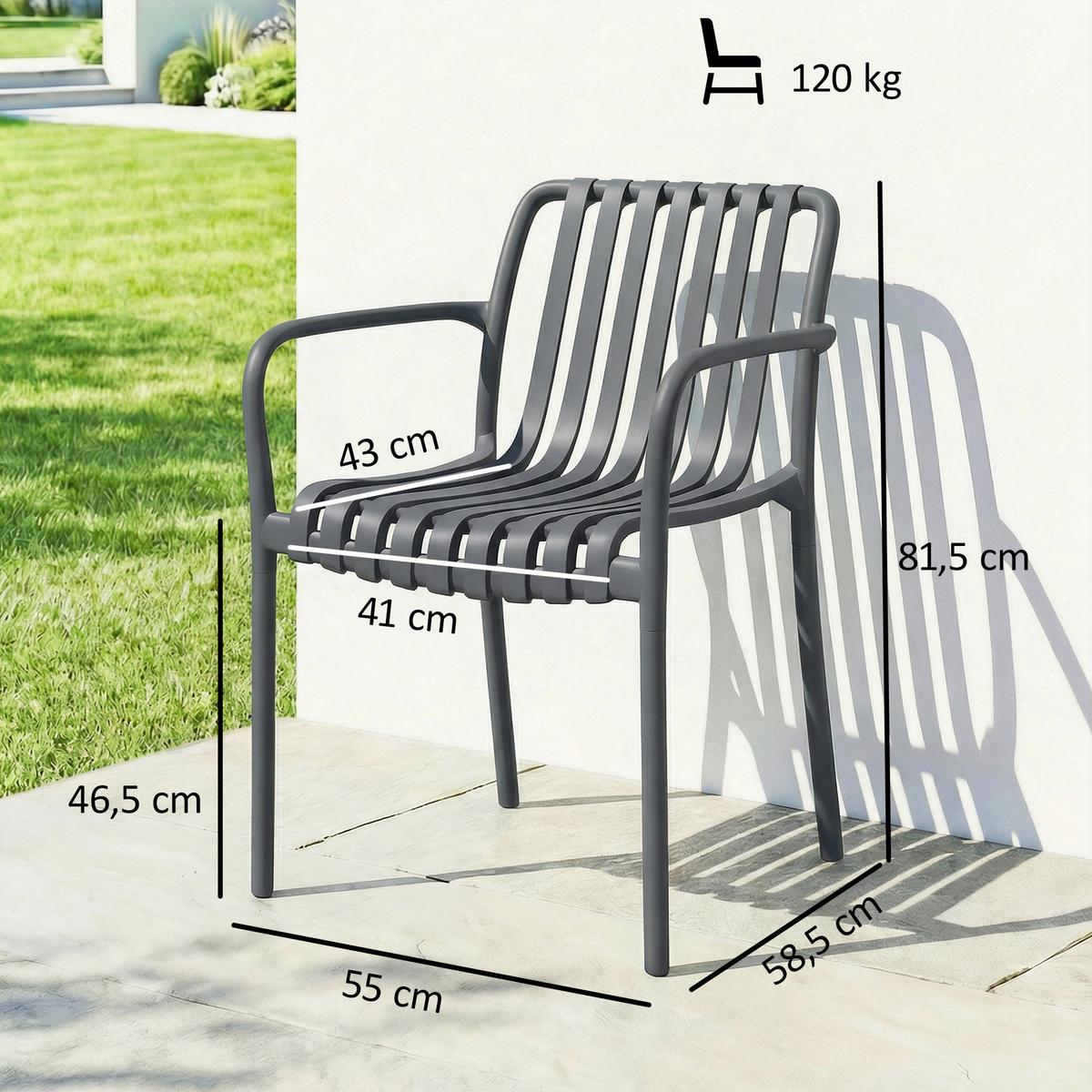 GARTENSTÜHLE 4er Set Kunststoff Dunkelgrau - Dunkelgrau, Kunststoff (55/81.5/58.5cm) - Outsunny
