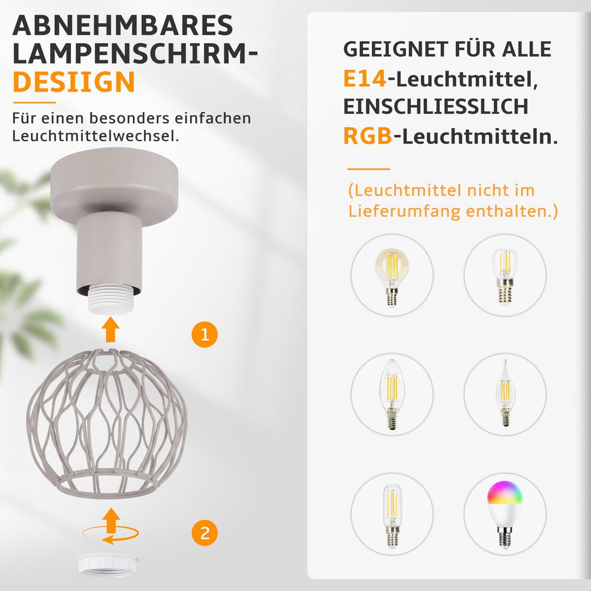 DECKENSTRAHLER Eryxveth 16.5/10/12.5 cm - Grau, Metall (16.5/10/12.5cm) - ZMH