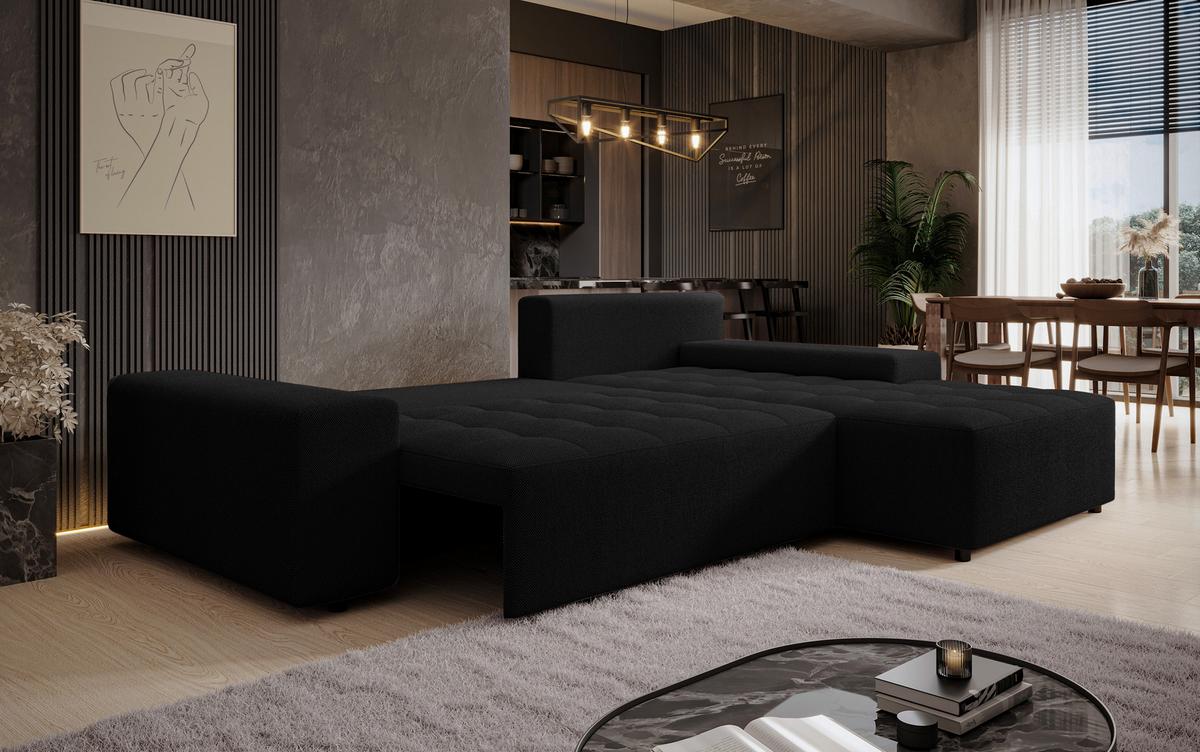 ECKSOFA L Form Alvorada Schwarz 280/184/88 cm – modernes Sofa fürs Wohnzimmer - Schwarz, Kunststoff/Textil (280/184cm) - AX Living