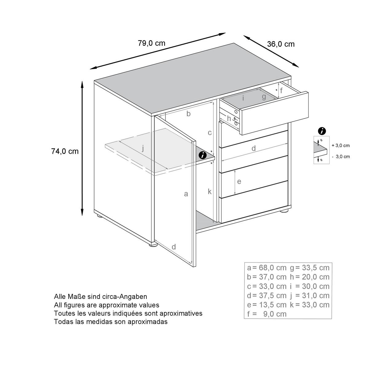 KOMMODE Ben Front in Eiche Nature - Eichefarben, Holzwerkstoff (79/74/36cm) - Vladon
