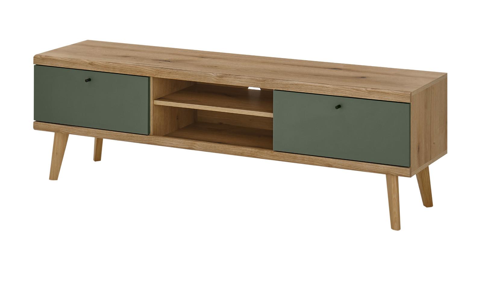 TV-LOWBOARD Salbei grün, Eiche Evoke skandinavisch 160 cm, Fernsehtisch mit Stauraum - Salbeigrün/Eichefarben, Holz/Holzwerkstoff (160/50/40cm) - Furn.Design