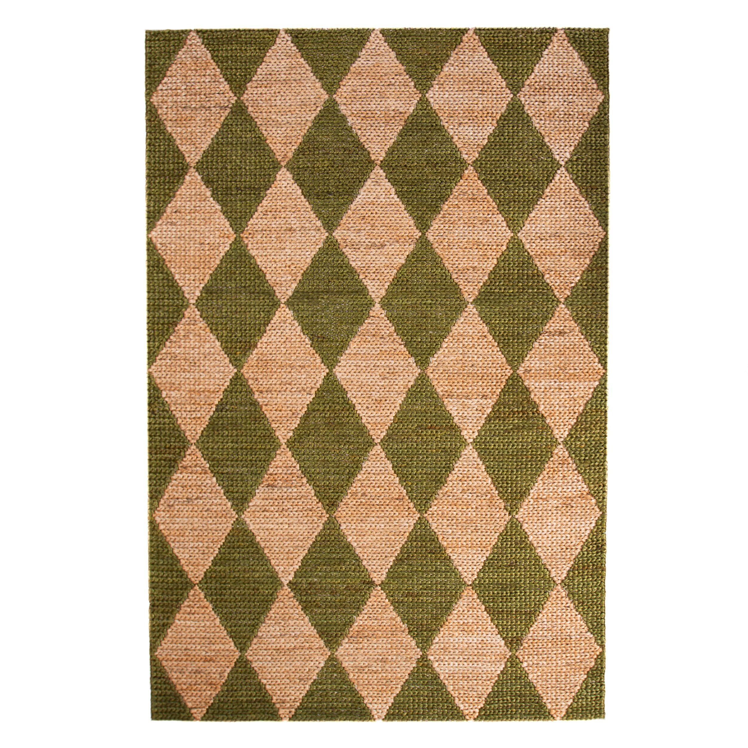 JUTETEPPICH BAIN, mit Rautenmuster, Olivegrün, 160 x 230 cm - Grün, Textil (230/160cm) - KADIMA DESIGN
