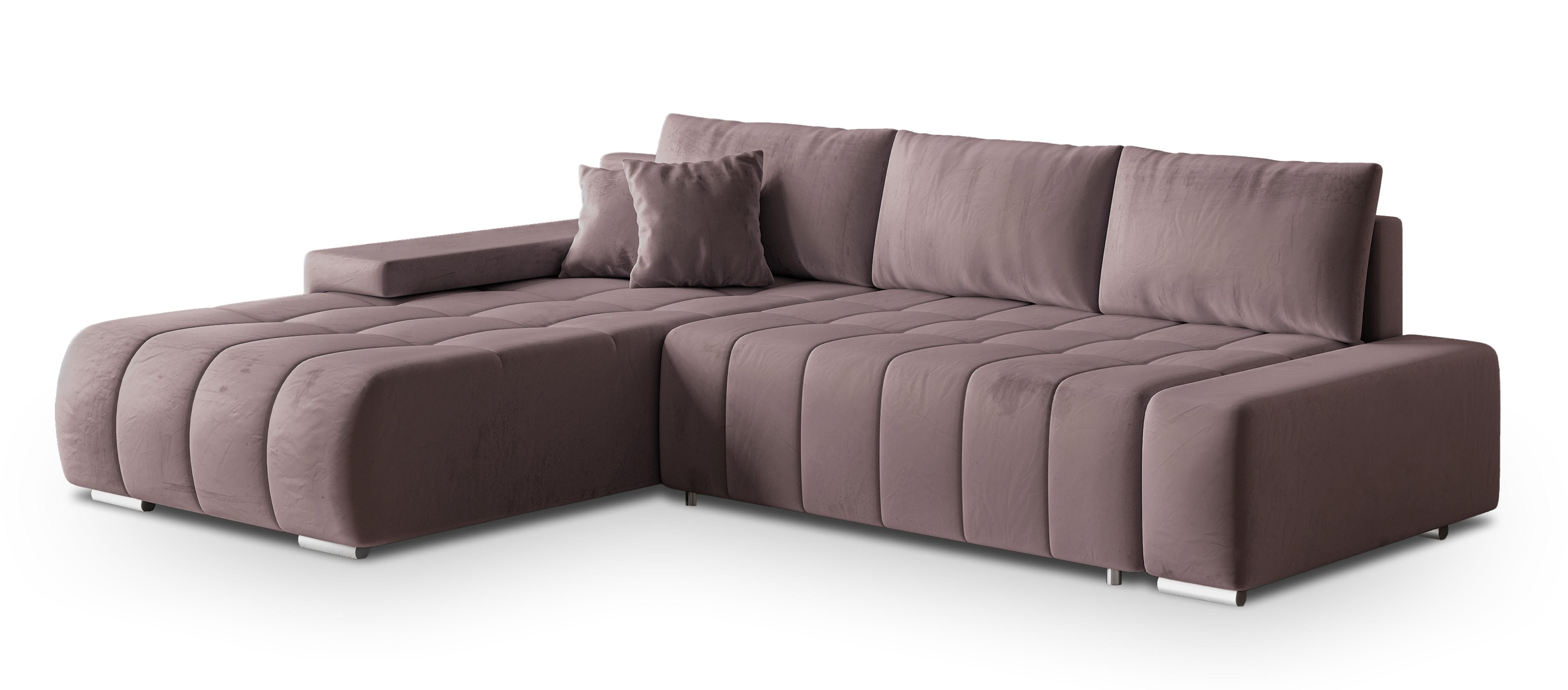 ECKSOFA ALESE L-S Lila Velours-Stoff mit Schlaffunktion - Lila/Silberfarben, Holz/Textil (265/185cm) - MASSENO