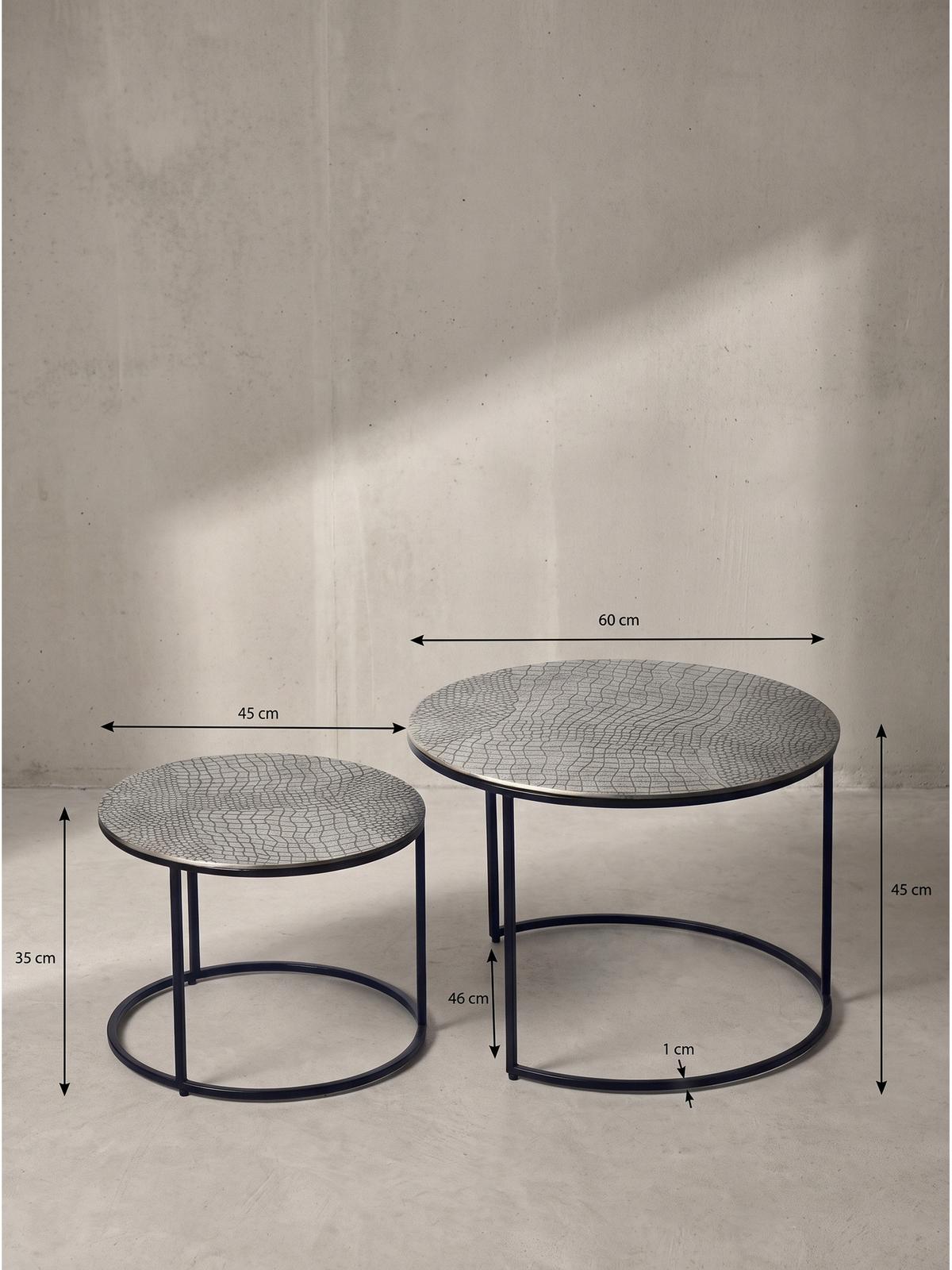 COUCHTISCHE 2er-Set VIENNE, Aluminium, handgefertigt, Silber, Ø 60 x 45 cm - Silberfarben/Schwarz, Metall (60/60/45cm) - KADIMA DESIGN