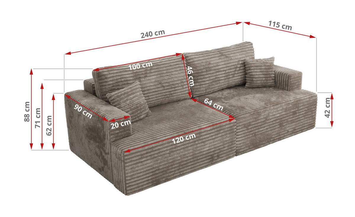 4-SITZER SOFA VIRELLA Grau Cord - Schwarz/Grau, Textil (240/88/115cm) - MKS