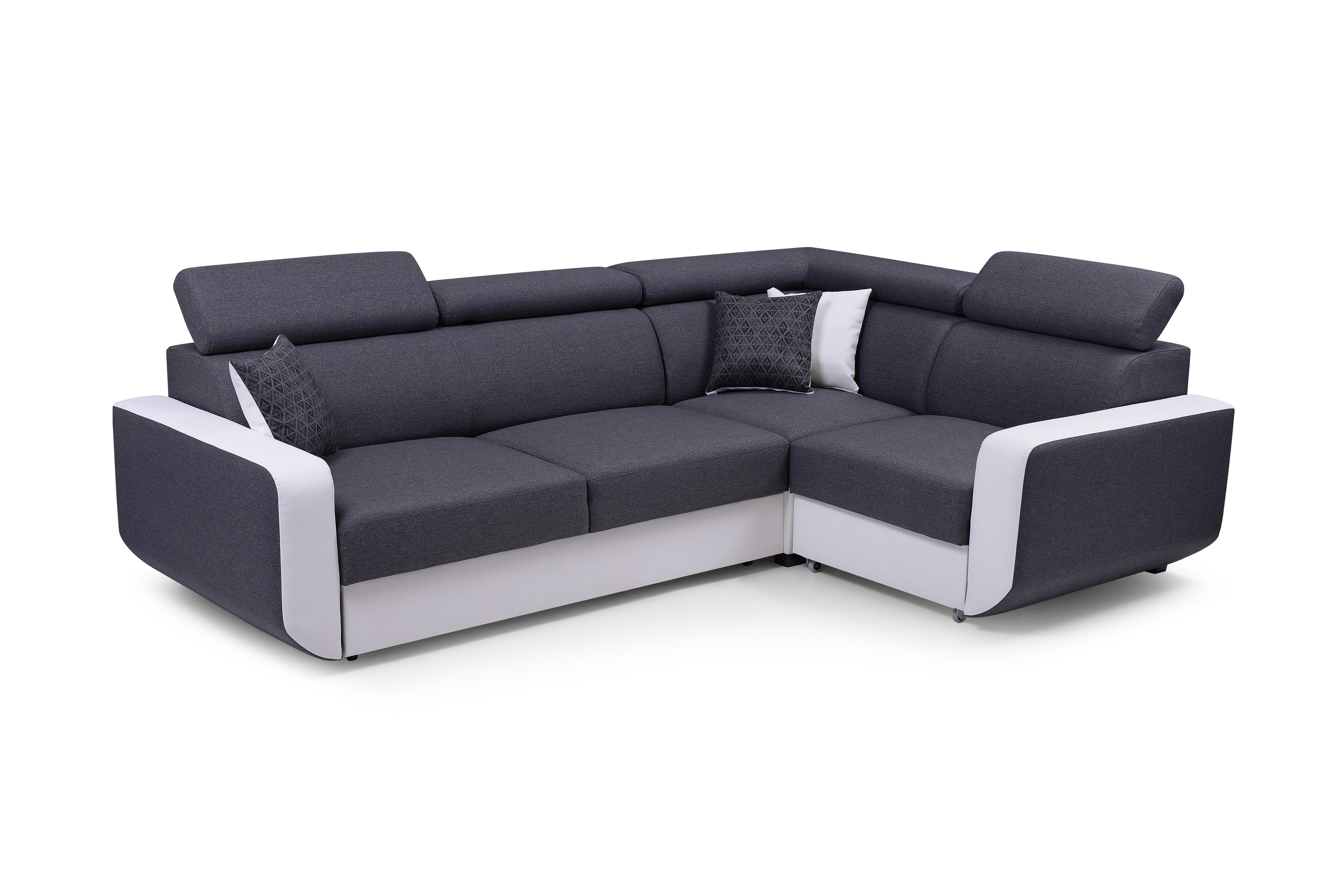 ECKSOFA MIRA Grau Geflochtener Stoff mit Schlaffunktion - Grau, Holz (263/184cm) - MASSENO
