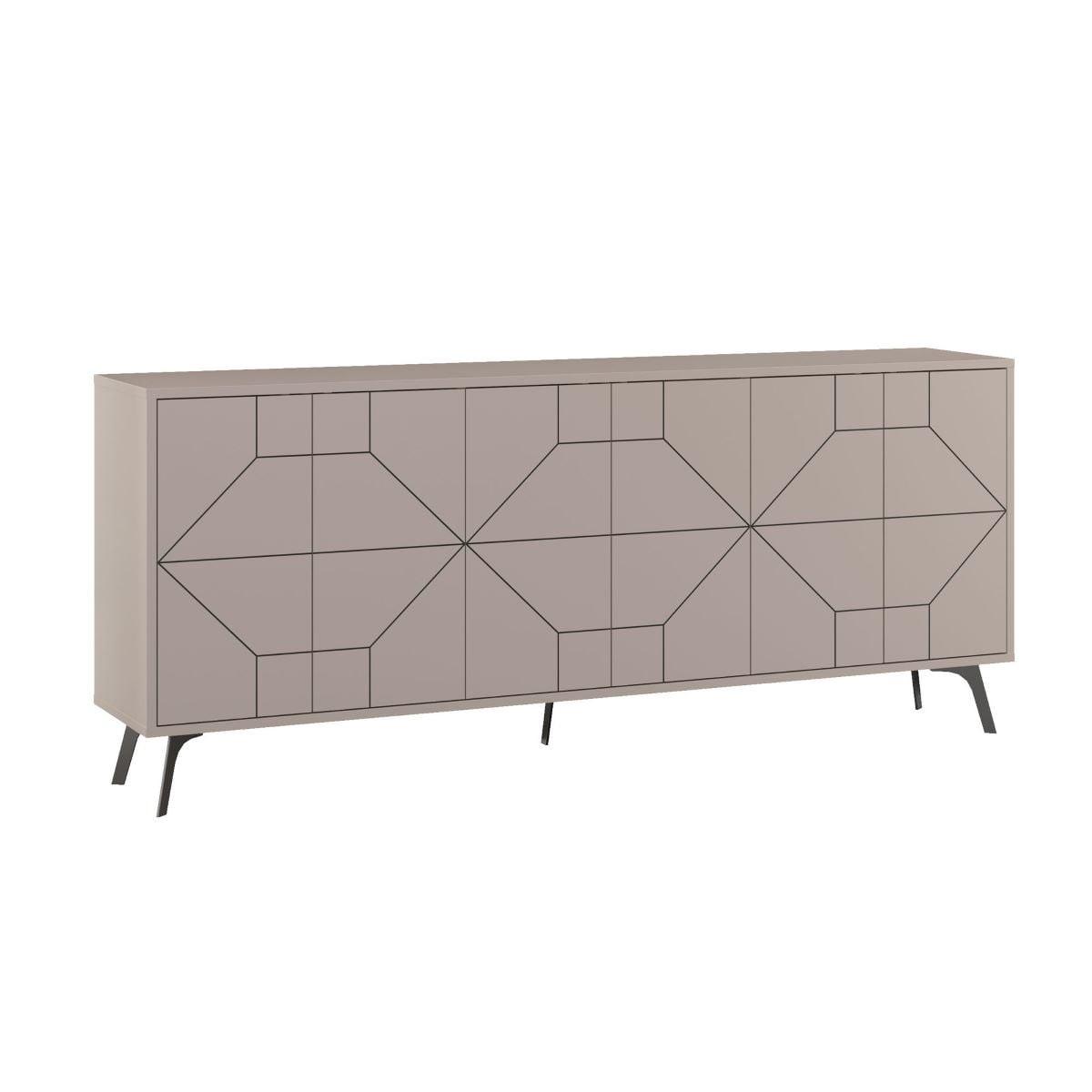 SIDEBOARD mit 6 dekorierten Türen L184 cm - Dune - Taupe, Holzwerkstoff (35/77.4/9cm) - Calicosy