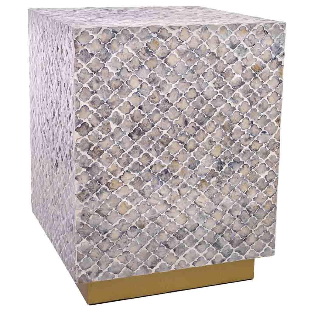 HOCKER aus Holz und Capiz, grau, 35x45cm - Grau, Holz (35/45/35cm) - Wanderlust