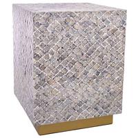 HOCKER aus Holz und Capiz, grau, 35x45cm - Grau, Holz (35/45/35cm) - Wanderlust