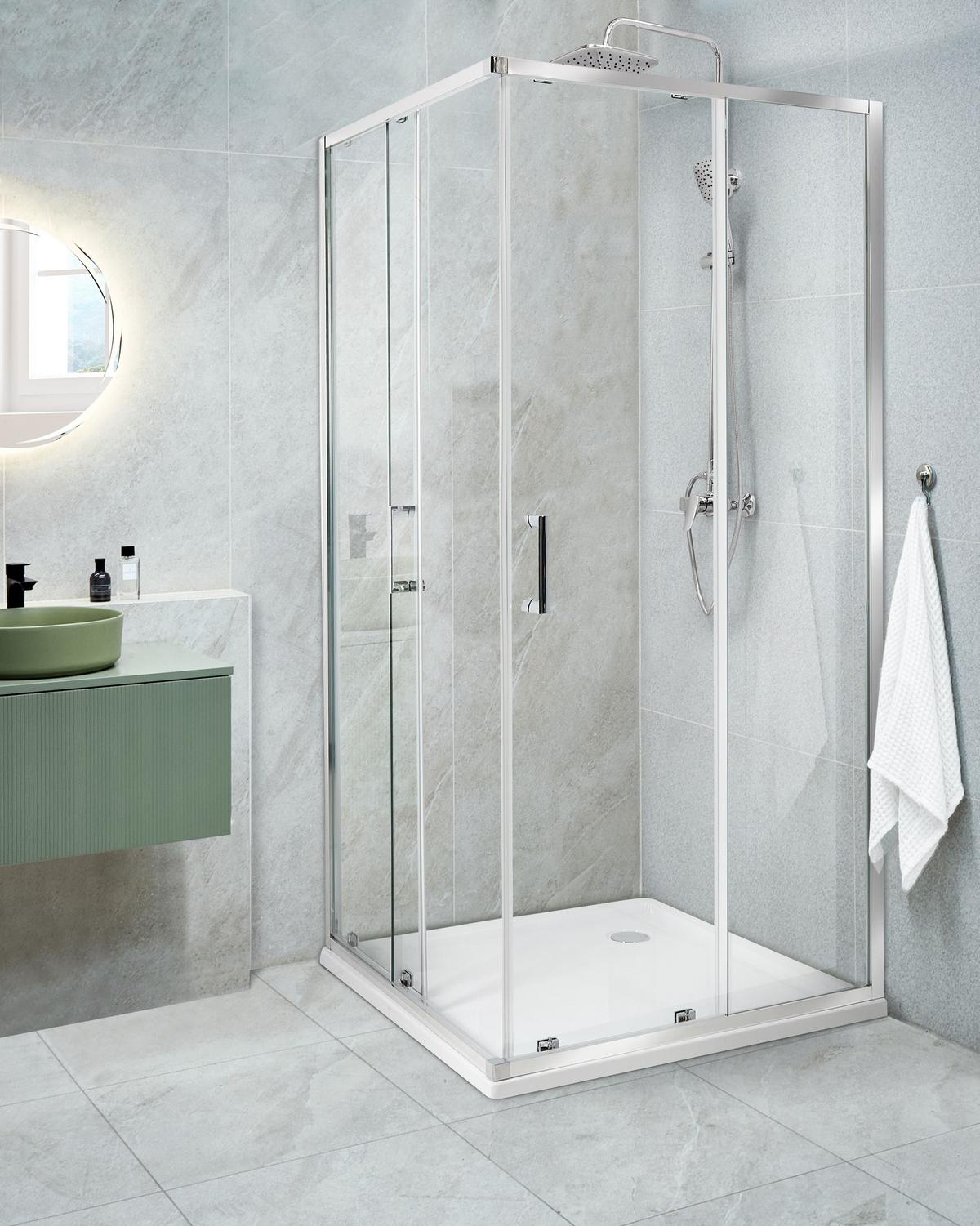 DUSCHKABINE 90/90/185 cm Silber Tela - Transparent/Silberfarben, Glas (90/90/185cm) - Beliani