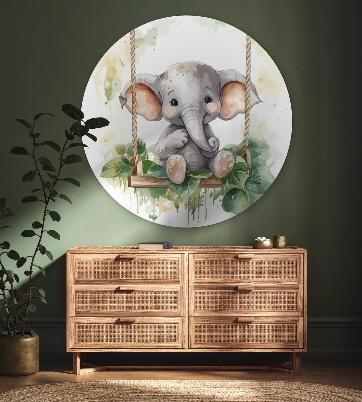 WANDBILD Elefant - Tier - Kinder - Dschungel Deko Groß 150x150 cm - Hellgrau, Kunststoff (150/150cm) - MuchoWow