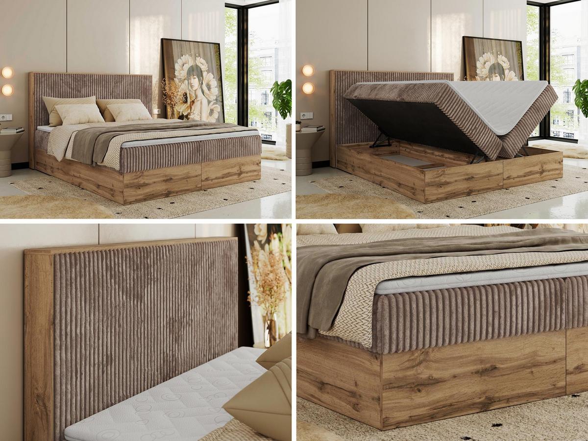 BOXBETT WOOD CLASSIC 160/200 - Braun Cord - H4 - Braun, Textil (160/200cm) - MKS