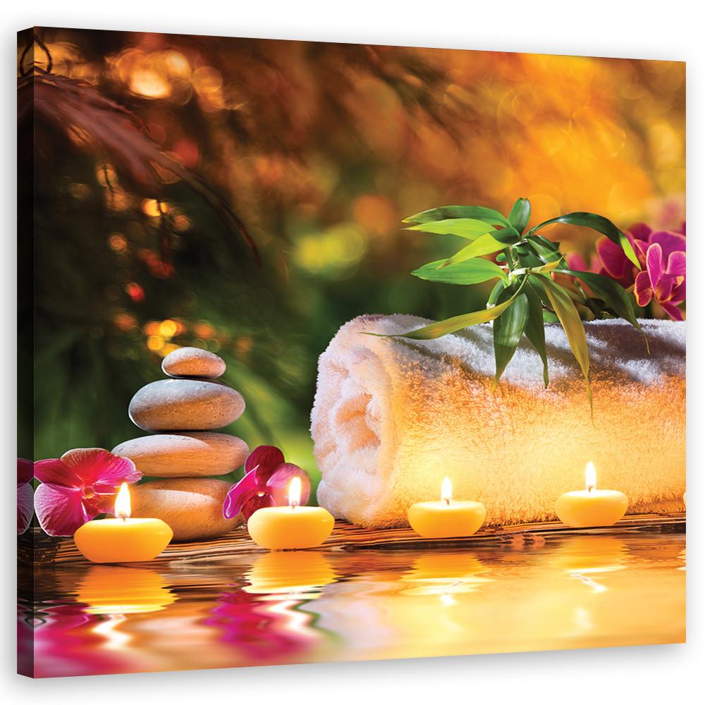 LEINWANDBILD, Zen Steine Kerzen Spa Natur 50x50cm - Multicolor, Textil (50/50cm) - Feeby
