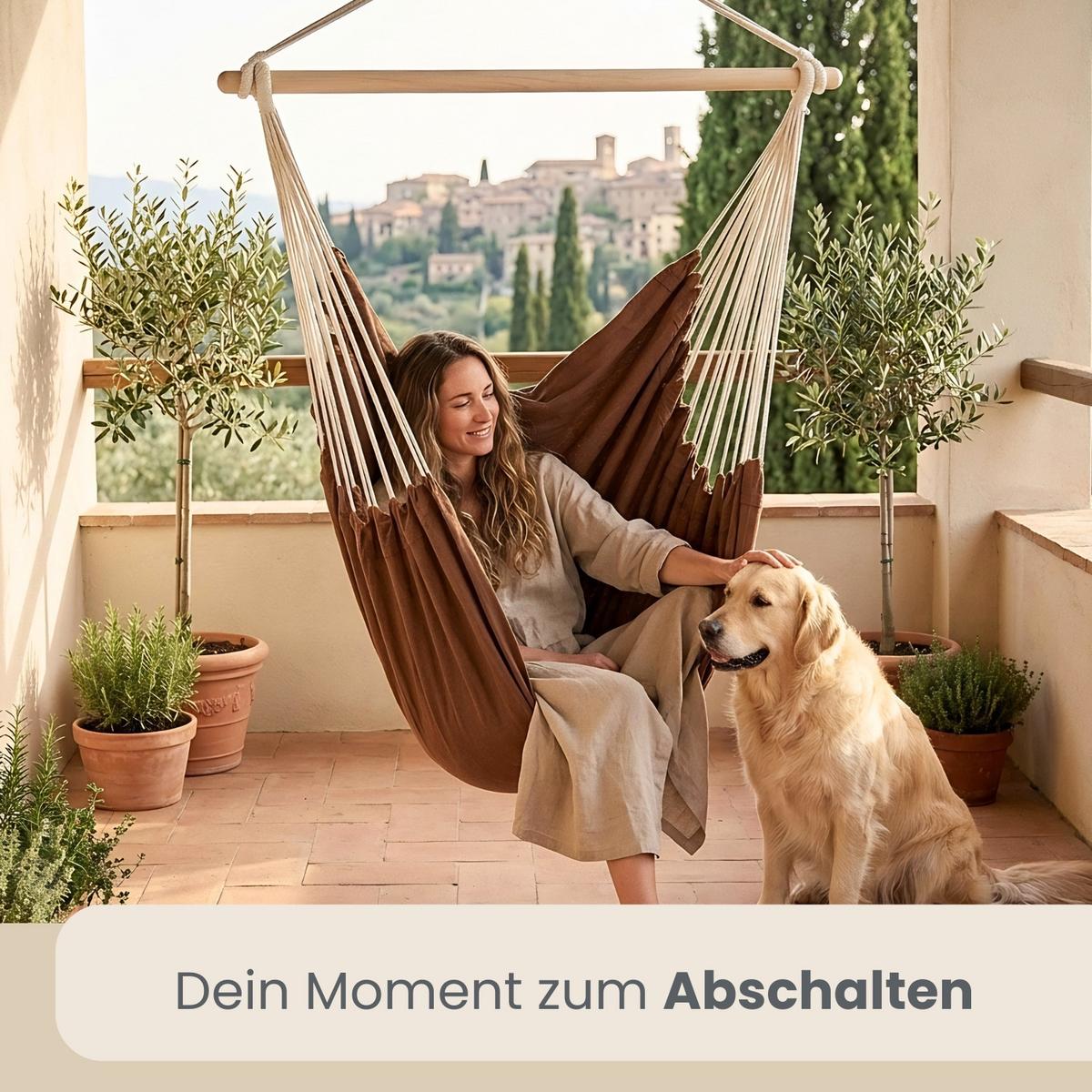 XXL HÄNGESESSEL 185/130 cm Belastbar bis 150 kg Braun - Braun, Textil (130/155/185cm) - Amanka