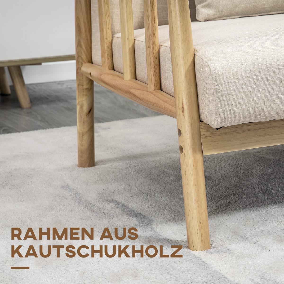 2 Sitzer Sofa, Couch mit 2 Lendenkissen, Leinenoptik für kleine Räume Beige - Beige, Kunststoff (69/74/123cm) - HOMCOM