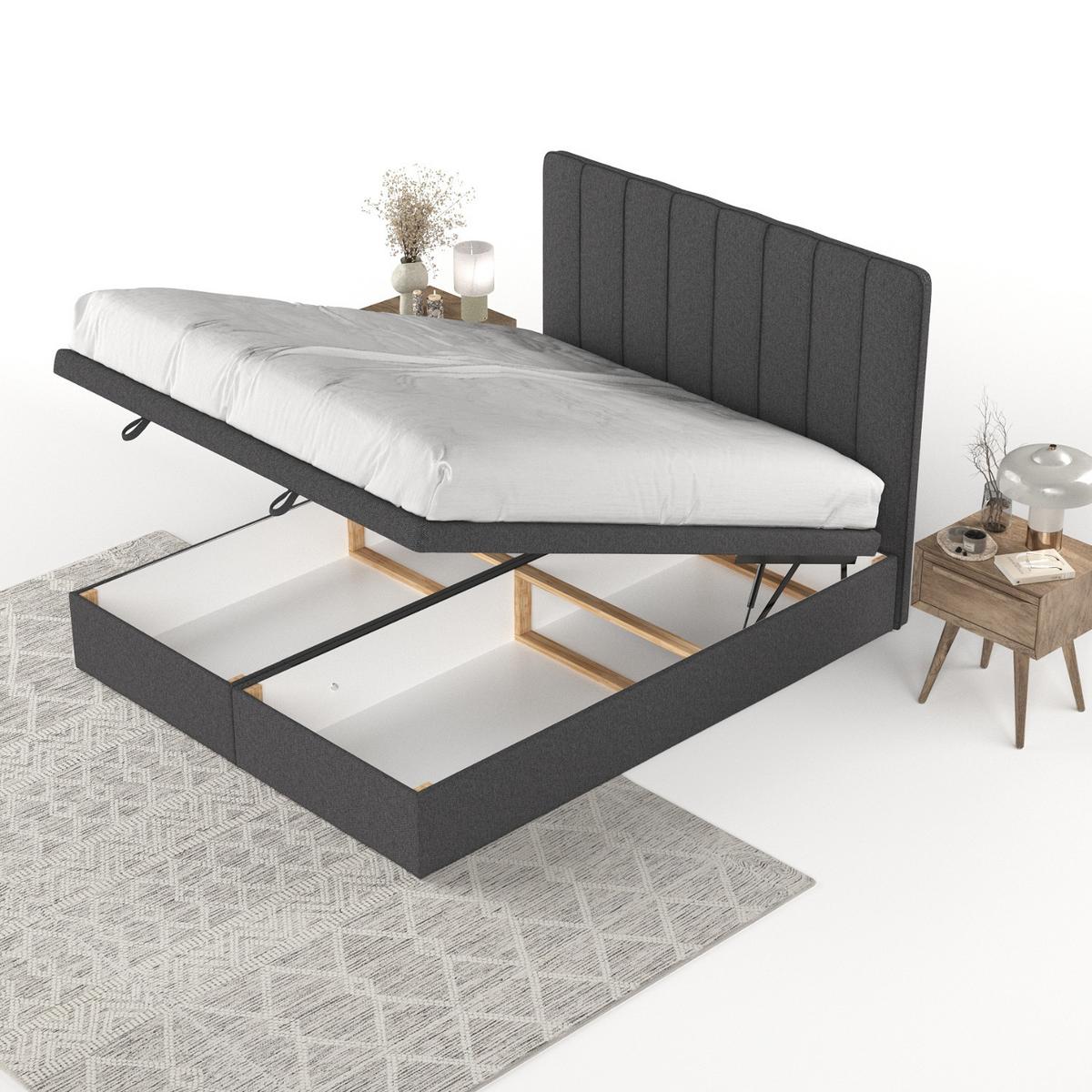 POLSTERBETT Vienna mit Stauraum 120/200 cm Anthrazit im Megan Stoff - Anthrazit/Schwarz, Holz/Holzwerkstoff (120/200cm) - AltaBeds