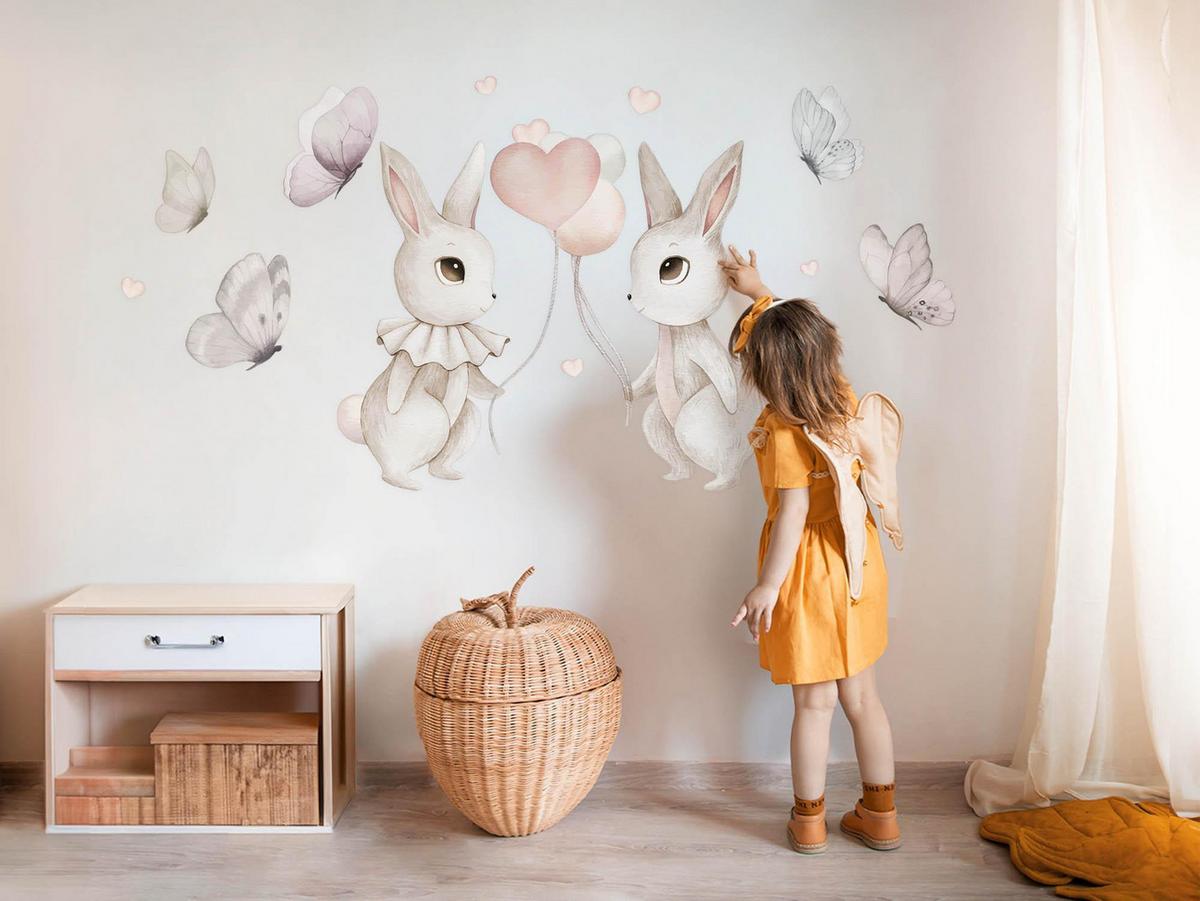 AUFKLEBER 100x126 cm Hasen Ballons - Grau, Kunststoff (100/126/0.1cm) - TULUP