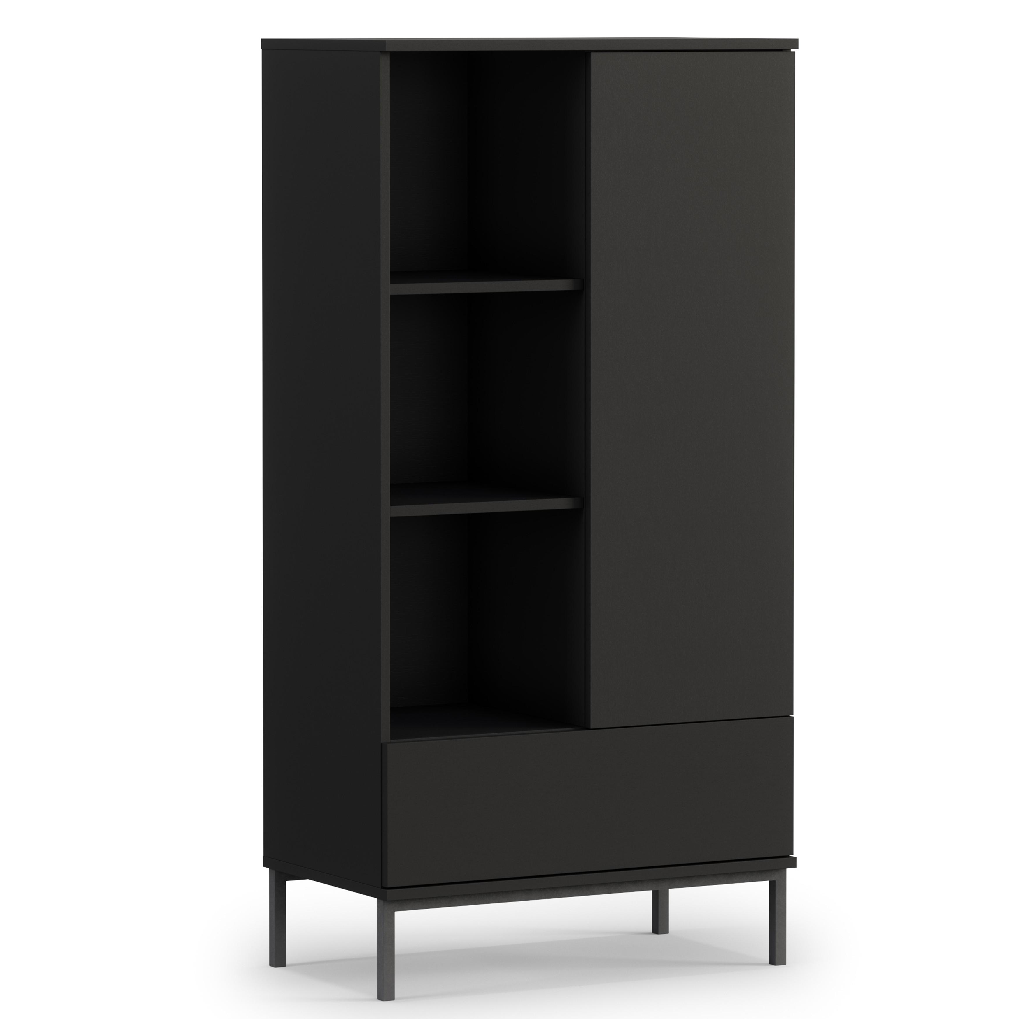 REGAL Queba 1T 1S Schwarz 70/140/41 cm – Standregal schwarz modern - Schwarz, Holzwerkstoff (70/140/41cm) - AX Living