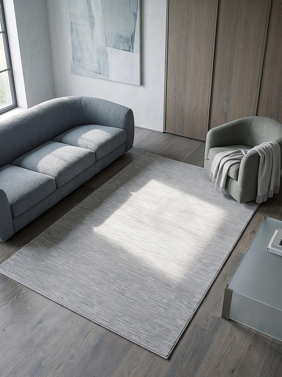 TEPPICH Kurzflor KASOS Waschbar Gestreift Polyester Grau 120 x 170 cm - Grau, Textil (120/170cm) - KADIMA DESIGN