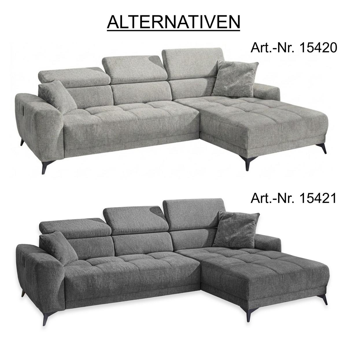 ECKSOFA mit elektrischer Sitztiefenverstellung, Kopflehnen verstellbar, USB-A und USB-C Ladefunktion B299/T200/H107 cm, Chenille Dunkelgrau / 15421 - Dunkelgrau/Schwarz, Holzwerkstoff/Textil (299/200cm) - luma-home