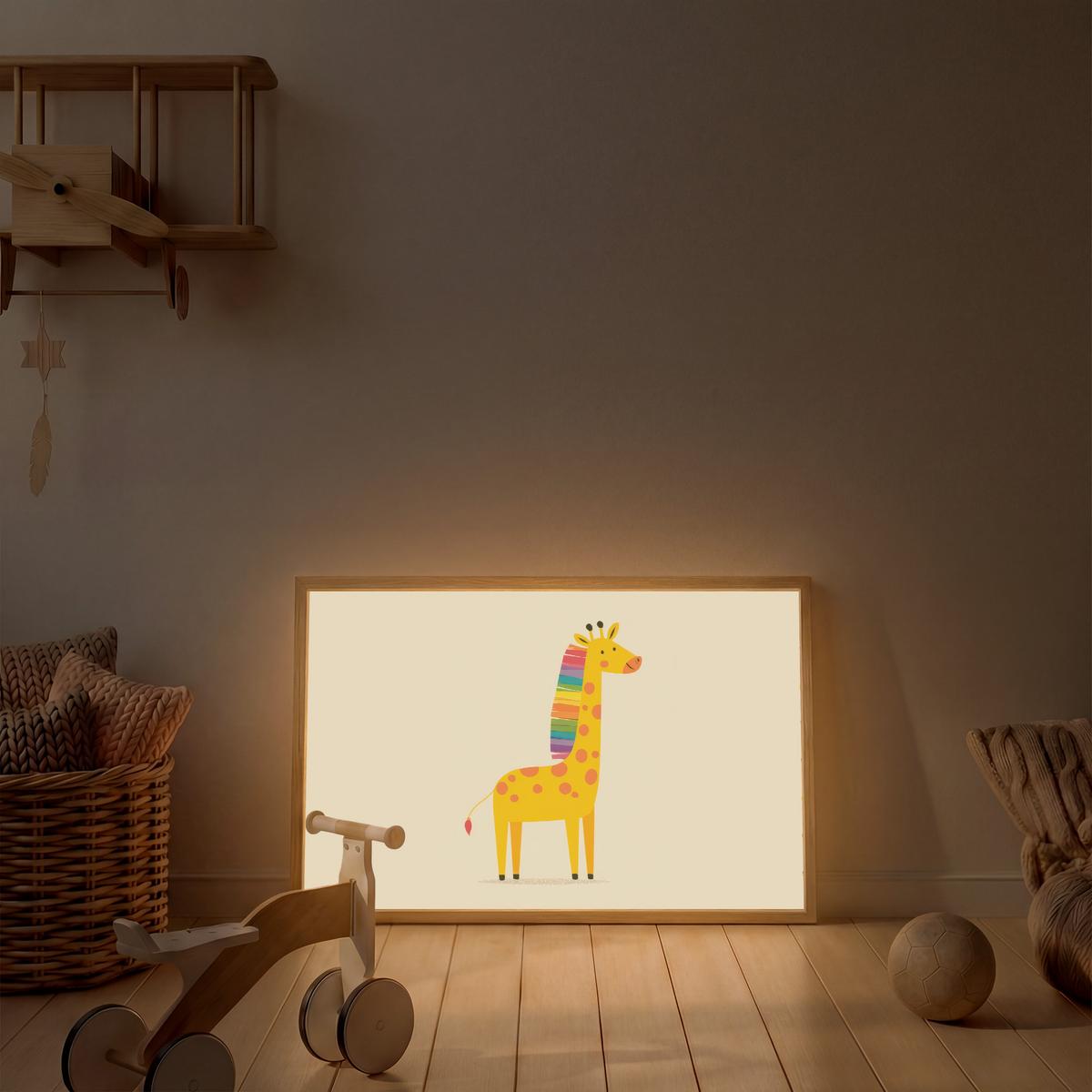WANDLEUCHTE MIT AKKU Giraffe - Regenbogenmähne - Beige 90x60 cm - Beige, Holzwerkstoff (90/60/8cm) - OnlyWow