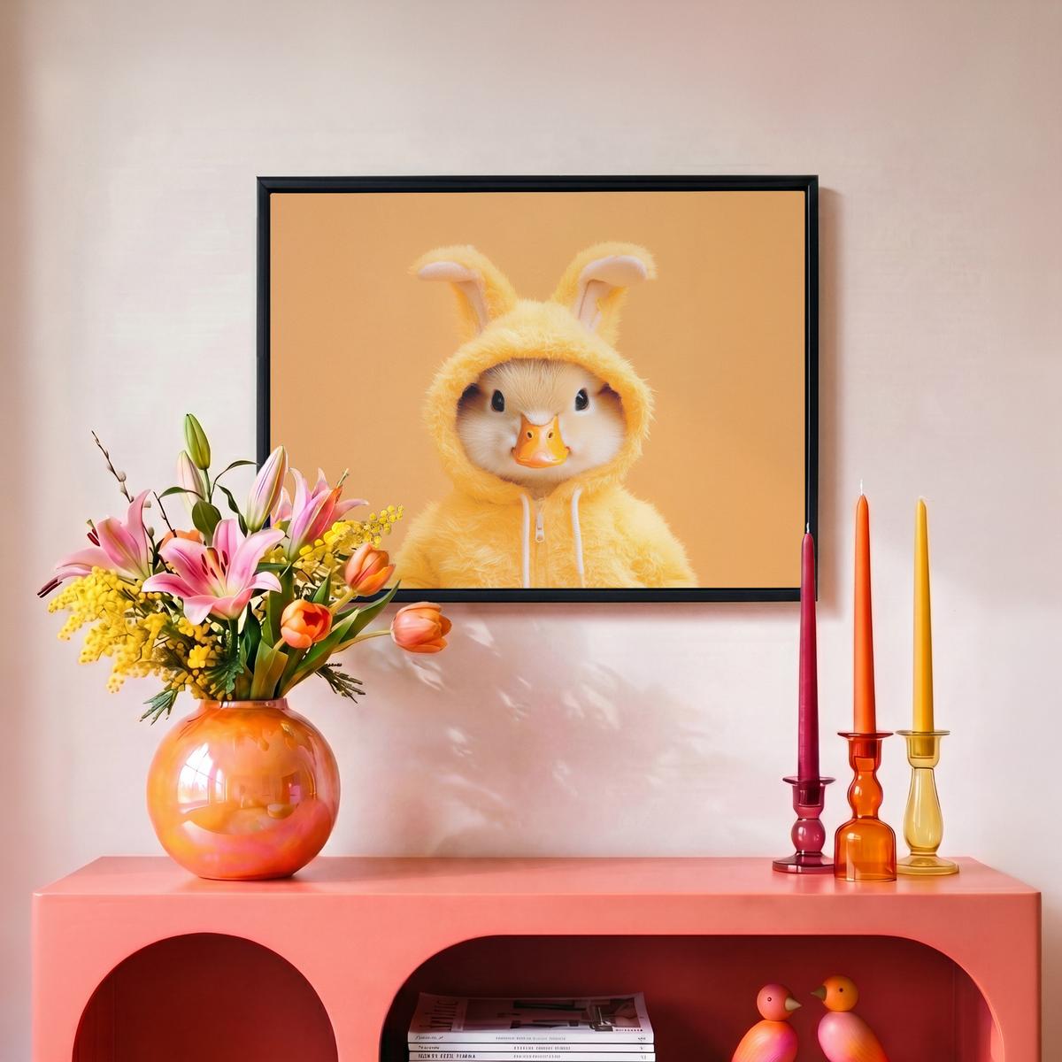 LEINWAND Bilder mit Rahmen - Osterhase - Kostüm - Ente - 40x30 - Gelb, Textil (40/30cm) - MuchoWow