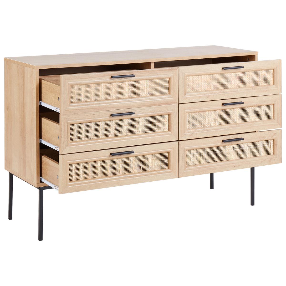 KOMMODE mit 6 Schubladen Hellbraun Pasco - Braun, Holzwerkstoff (120/77/40cm) - Beliani