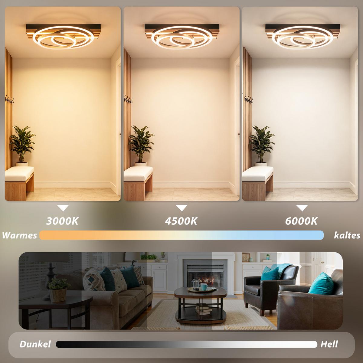 LED DECKENLEUCHTE Iklenli 38/32/8.8 cm - Schwarz, Holz/Metall (38/32/8.8cm) - ZMH