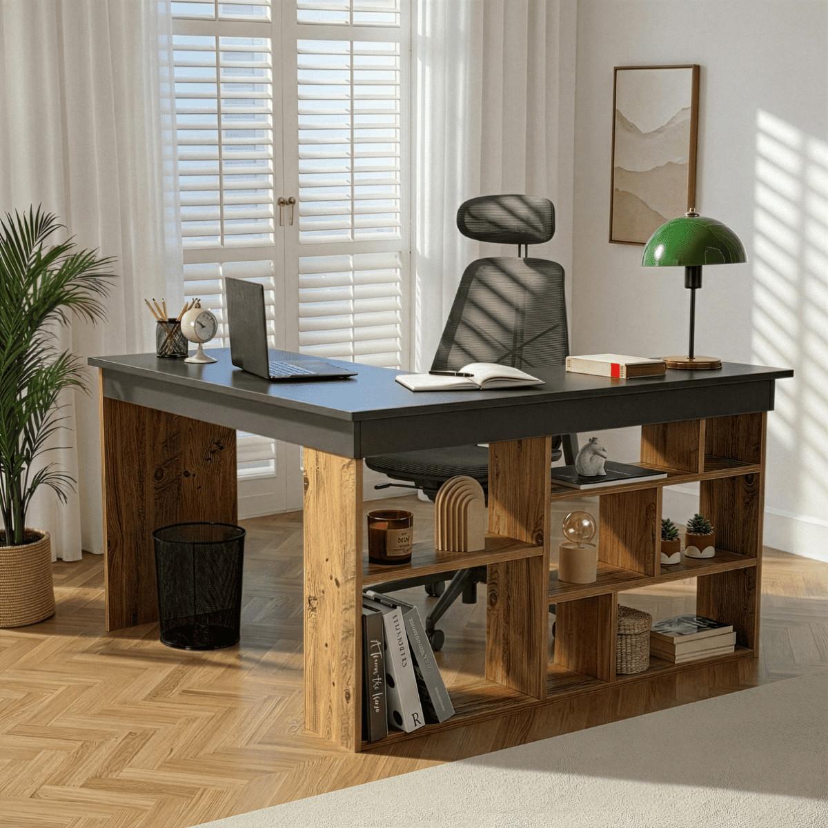 ECKSCHREIBTISCH mit stauraum - organis 130/50/72 cm - Grau, Holzwerkstoff (58/50/72cm) - Calicosy