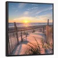 LEINWAND Bilder mit Rahmen - Strand - Meer - Düne - Sonnenuntergang - Landschaft - 50x50 - Beige, Textil (50/50cm) - MuchoWow