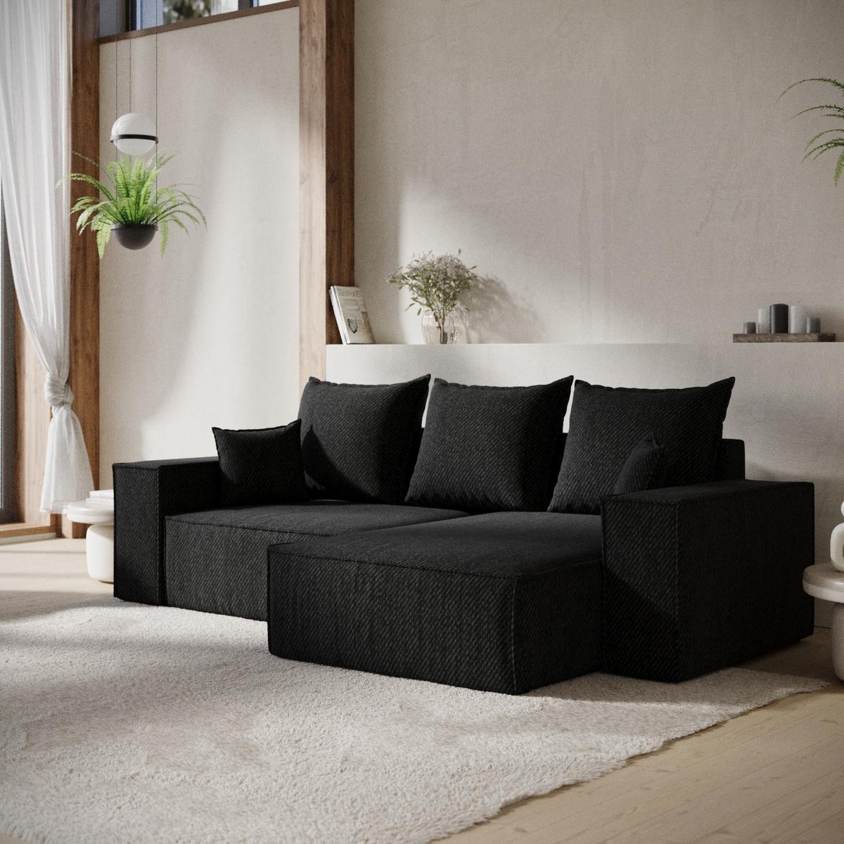 ECKSOFA SENSO mit Schlaffunktion Schwarz im Neve Stoff - Schwarz, Holz/Holzwerkstoff (255/148cm) - AltaBeds