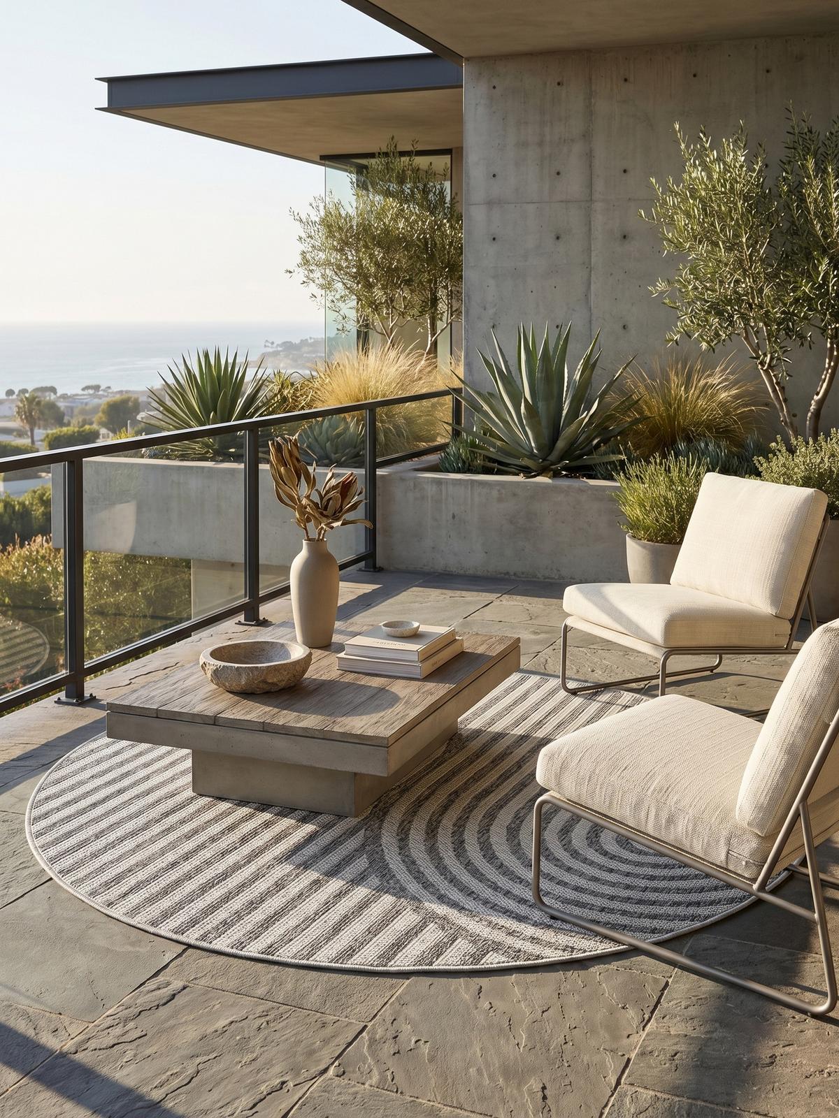 TEPPICH Outdoor VENTOUX in Grau, im Boho-Stil, Ø 200 cm - Grau, Textil (200/200cm) - KADIMA DESIGN