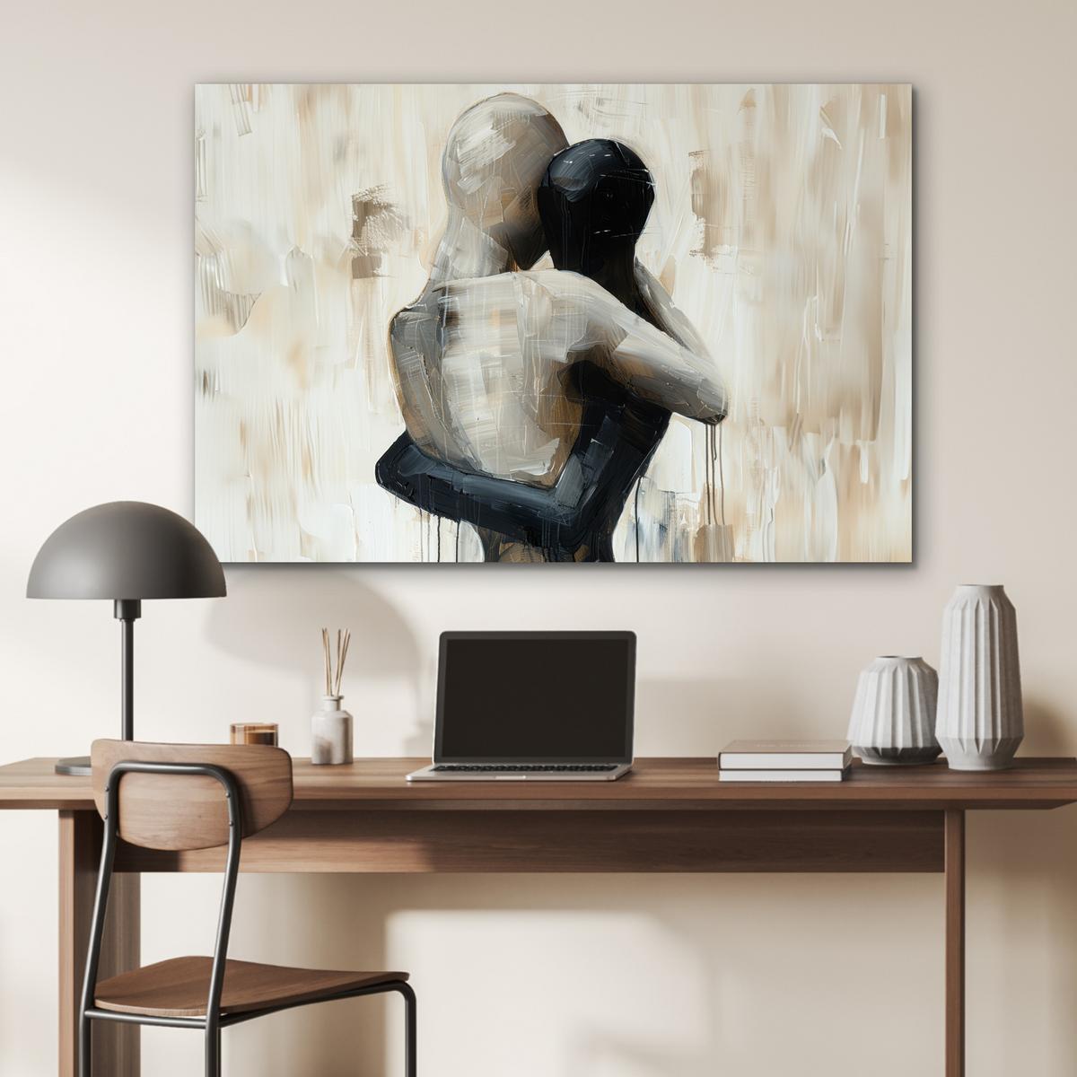 METALLBILD Abstrakt - Liebe - Schwarz und weiß - Modern Deko Groß 120x80 cm - Schwarz, Metall (120/80cm) - MuchoWow