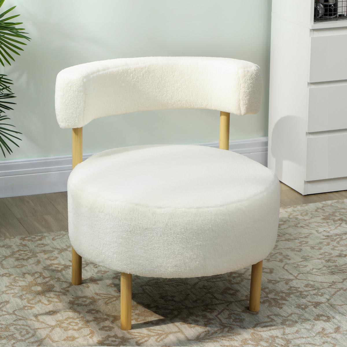 RELAXSESSEL mit Sherpa-Fleece Metallbeinen in Holzoptik Weiß - Eukalyptusholzfarben/Creme, Holz/Textil (67/71/67cm) - HOMCOM