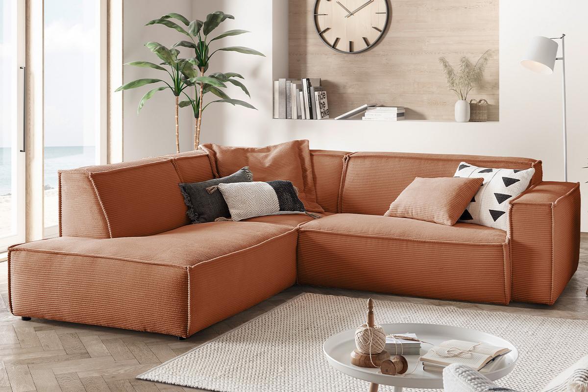 ECKSOFA SAMU Braun Cord - Schwarz/Braun, Textil (254/224cm) - KAWOLA