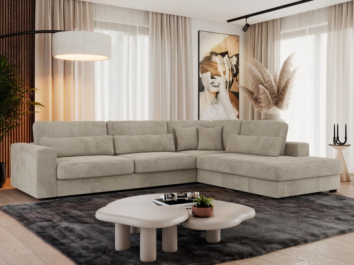 ECKSOFA Savona Hellgrau Cord - rechts - Hellgrau/Schwarz, Kunststoff/Textil (249/316cm) - MKS