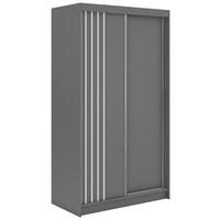 SCHWEBETÜRENSCHRANK mit Lamellen und Schubladen NAURU - 120 - Grau und Weiß - Alufarben/Weiß, Holzwerkstoff/Metall (120/216/61cm) - MKS