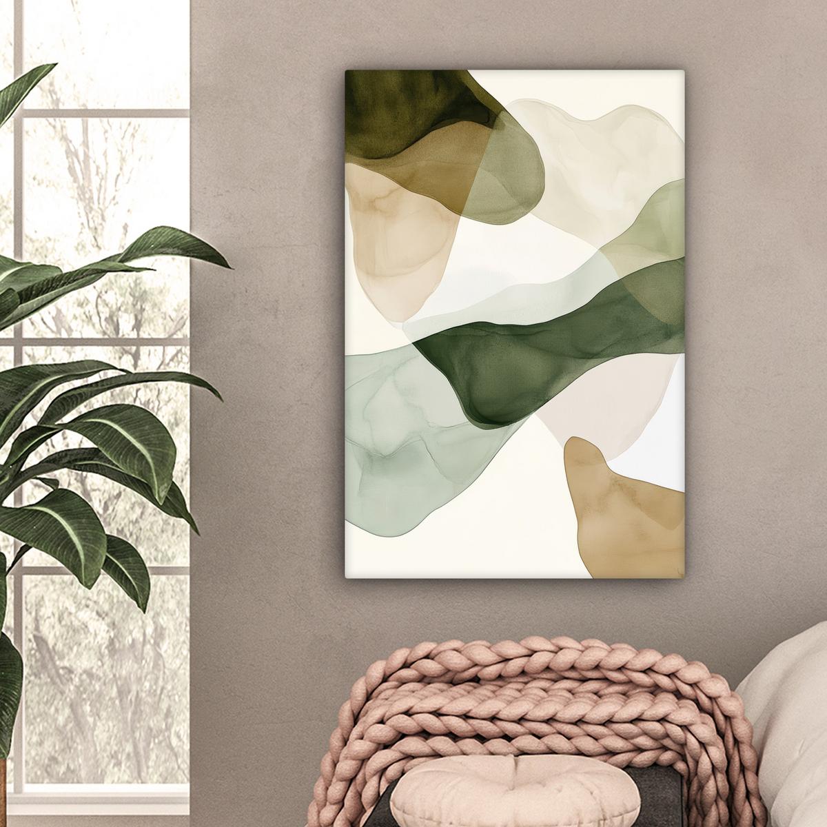LEINWANDBILD Japandi - Abstrakt - Grün Wanddeko Schlafzimmer 60x90 cm - Salbeigrün, Textil (60/90cm) - MuchoWow