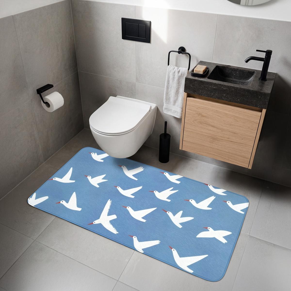 WC-VORLEGER Vögel - Weiß - Muster WC Teppich 120x60 cm - Blau, Textil (120/1cm) - OnlyWow